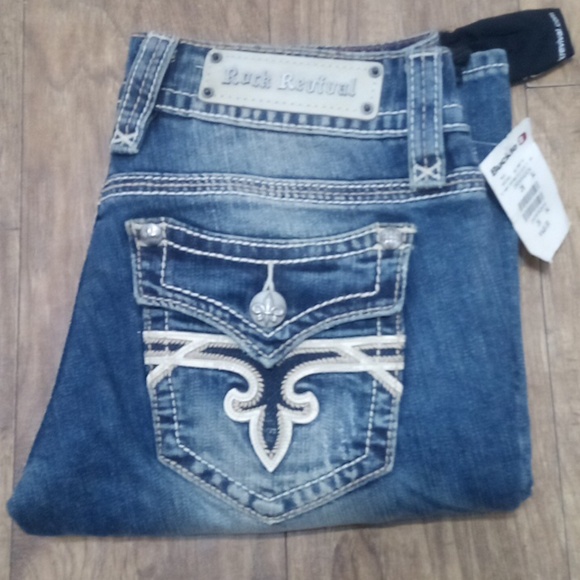 Rock Revival NWT Women's 28 Mandy Bootcut Embellished Faux Leather Flap Pockets - Picture 6 of 14